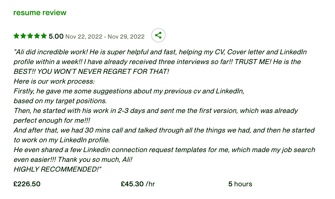 Cv writing service great feedback from clients 10