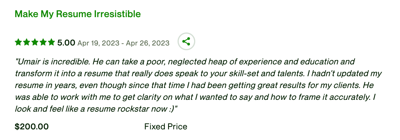 Client Feedback on CV writing service